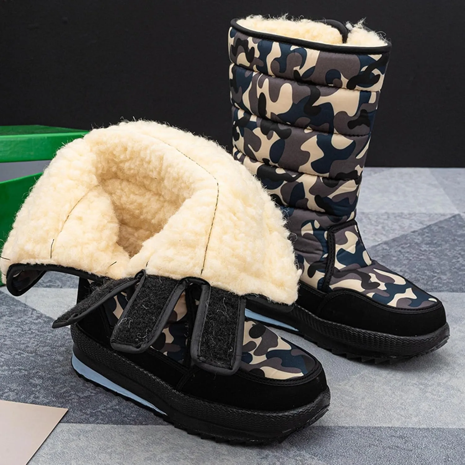 Cold Proof Mid Calf Snow Boots for Men Water Proof Thick Bottom Insulated Winter Boots Mens Hiking Shoes Light Weight
