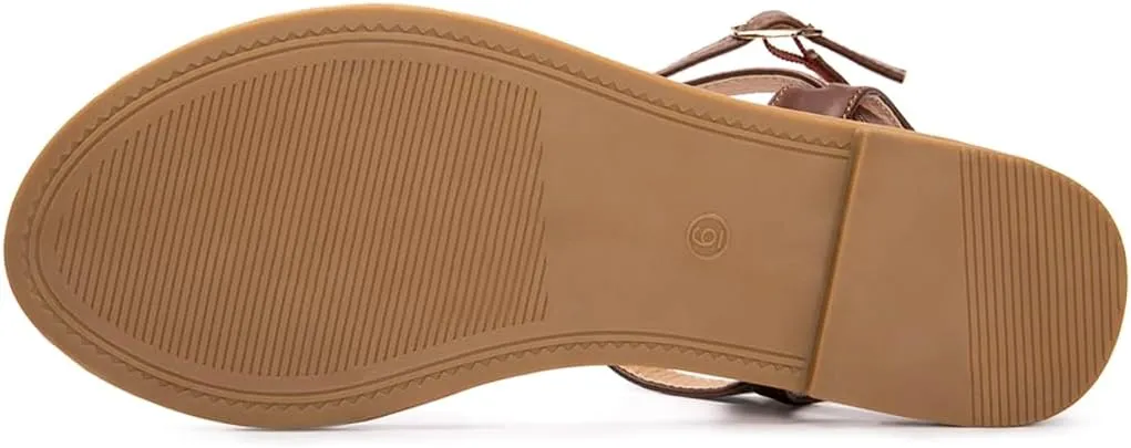 Colgo Thong Flat Sandals, Casual Women T-Strap Dress Sandals with Adjustable Ankle Buckle for Summer Wedding