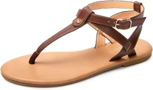 Colgo Thong Flat Sandals, Casual Women T-Strap Dress Sandals with Adjustable Ankle Buckle for Summer Wedding