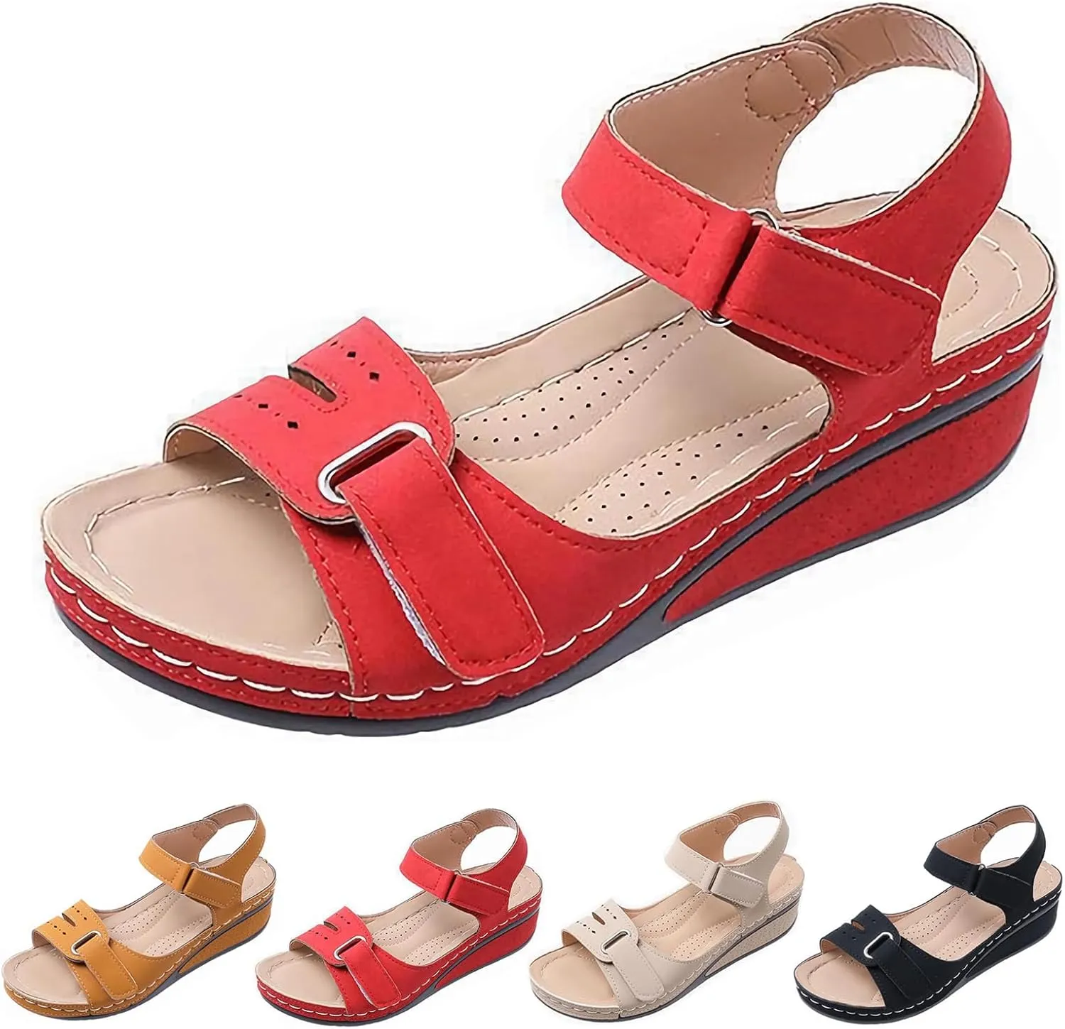 Comfortable Orthopedic Sandals for Women - 2024 New Orthopedic Wedge Sandals for Women, Casual Orthopedic Summer Walking Shoes for Women, Back Strap Open Toe Wedge Sandals for Women