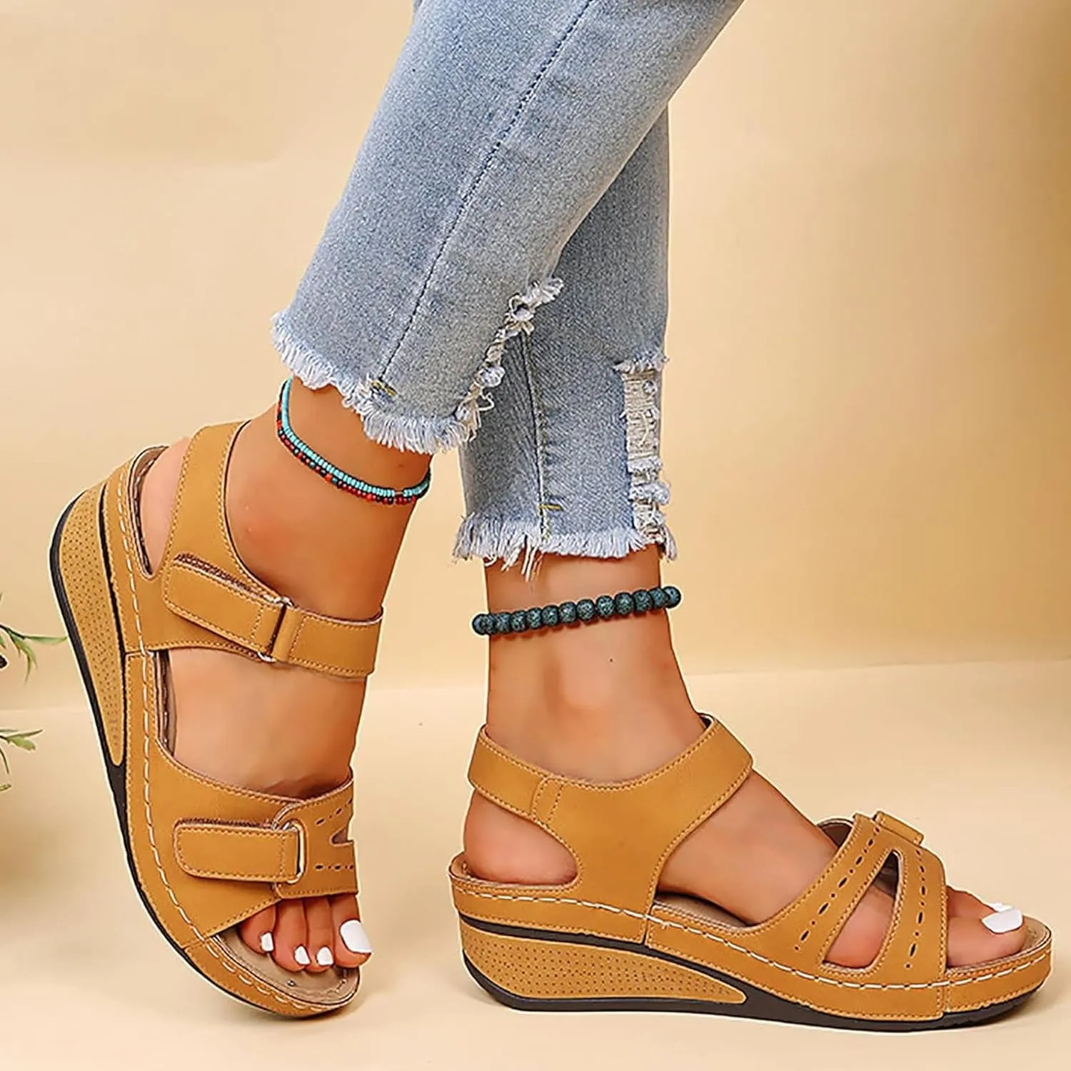 Comfortable Orthopedic Sandals for Women - 2024 New Orthopedic Wedge Sandals for Women, Casual Orthopedic Summer Walking Shoes for Women, Back Strap Open Toe Wedge Sandals for Women