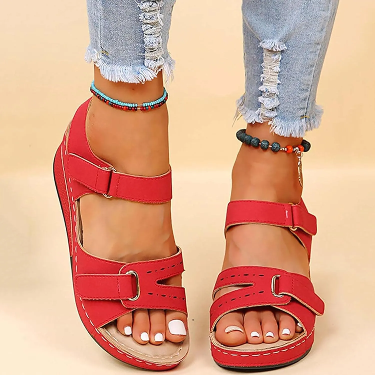 Comfortable Orthopedic Sandals for Women - 2024 New Orthopedic Wedge Sandals for Women, Casual Orthopedic Summer Walking Shoes for Women, Back Strap Open Toe Wedge Sandals for Women