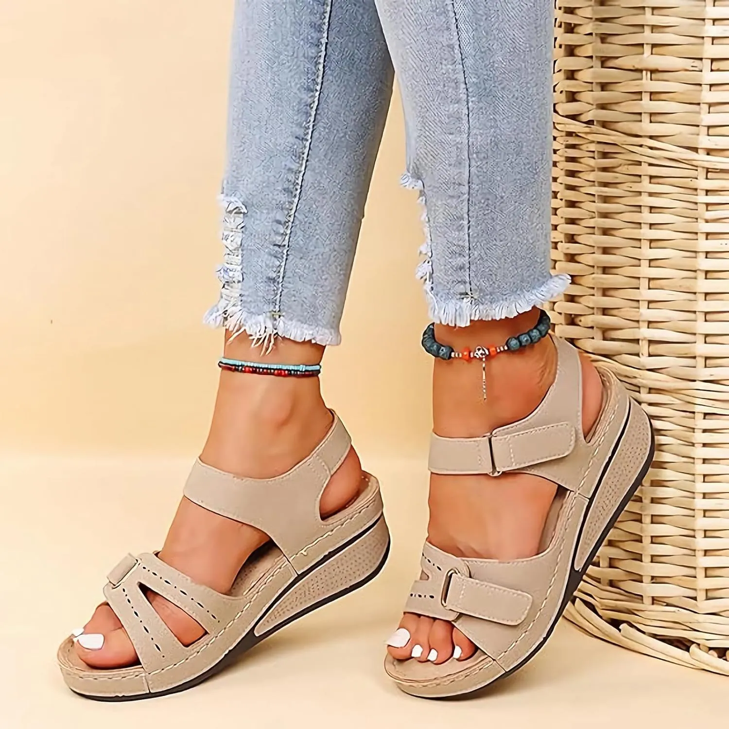 Comfortable Orthopedic Sandals for Women - 2024 New Orthopedic Wedge Sandals for Women, Casual Orthopedic Summer Walking Shoes for Women, Back Strap Open Toe Wedge Sandals for Women