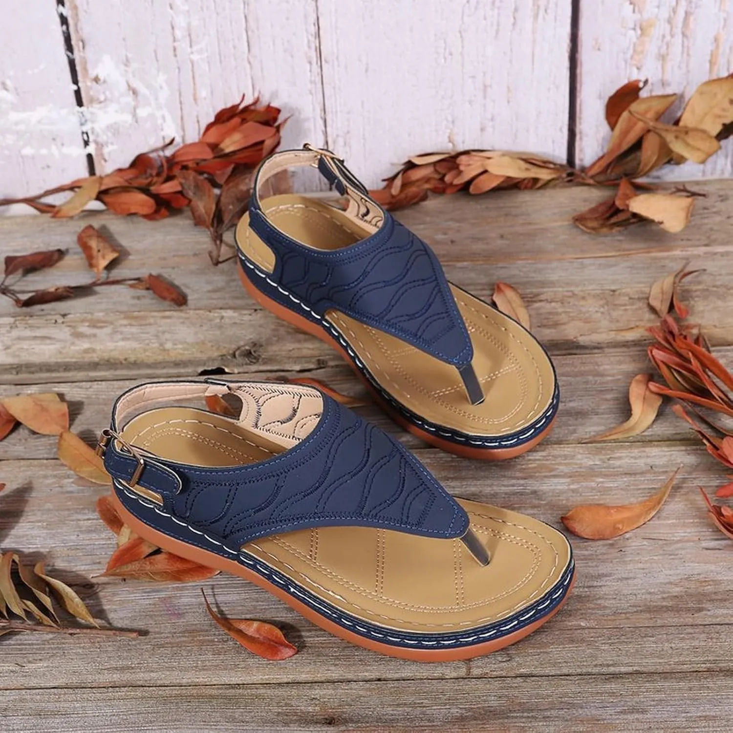 Comfortable Sandals for Women Wiide Width Ankle Strap Flips Flops Summer Dressy Boho Beach Walking Wedge