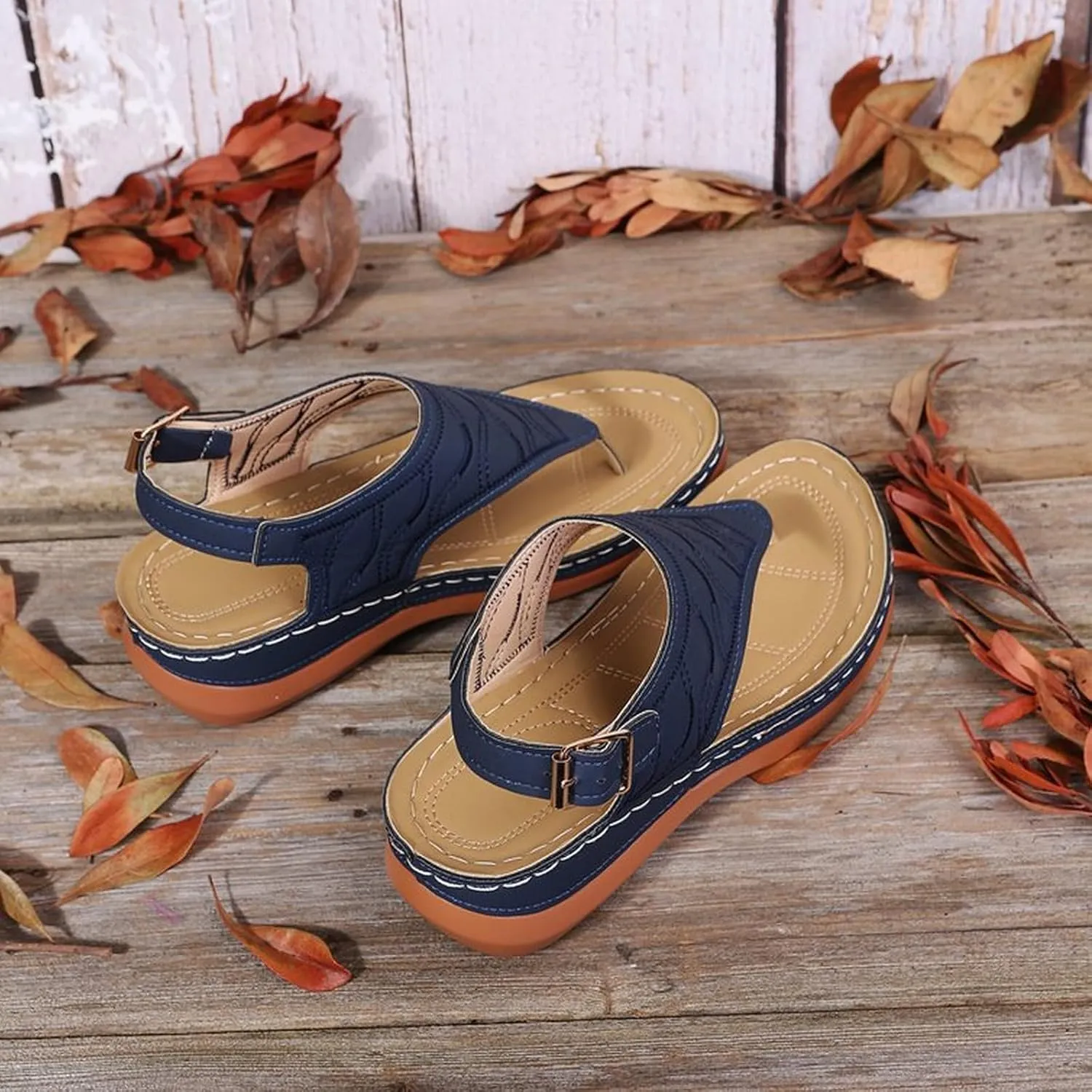Comfortable Sandals for Women Wiide Width Ankle Strap Flips Flops Summer Dressy Boho Beach Walking Wedge