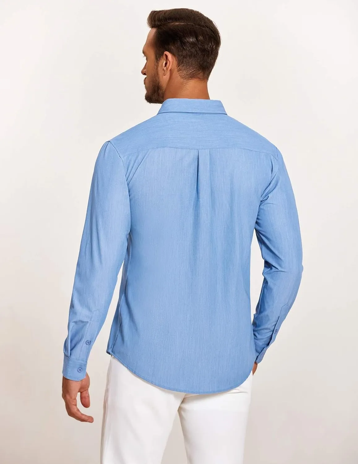 COOFANDY Mens Casual Button Down Shirt Untucked Long Sleeve Stretch Denim Dress Shirt