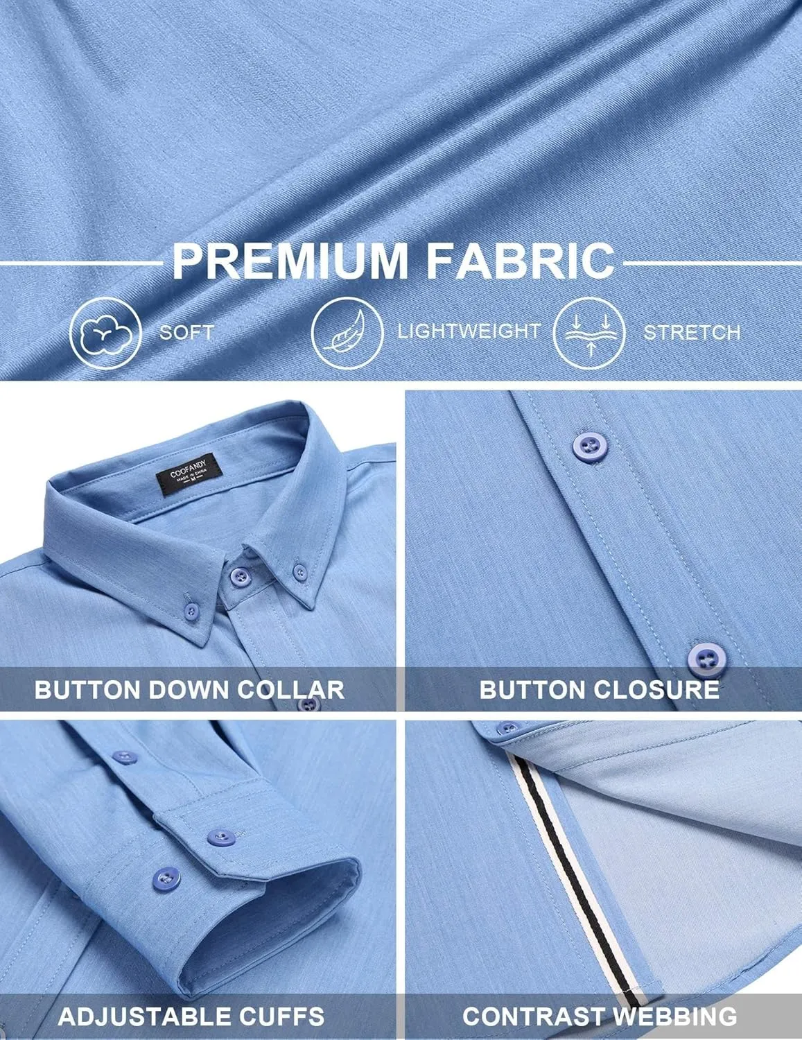 COOFANDY Mens Casual Button Down Shirt Untucked Long Sleeve Stretch Denim Dress Shirt