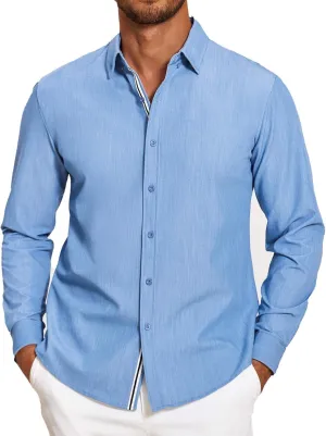 COOFANDY Mens Casual Button Down Shirt Untucked Long Sleeve Stretch Denim Dress Shirt