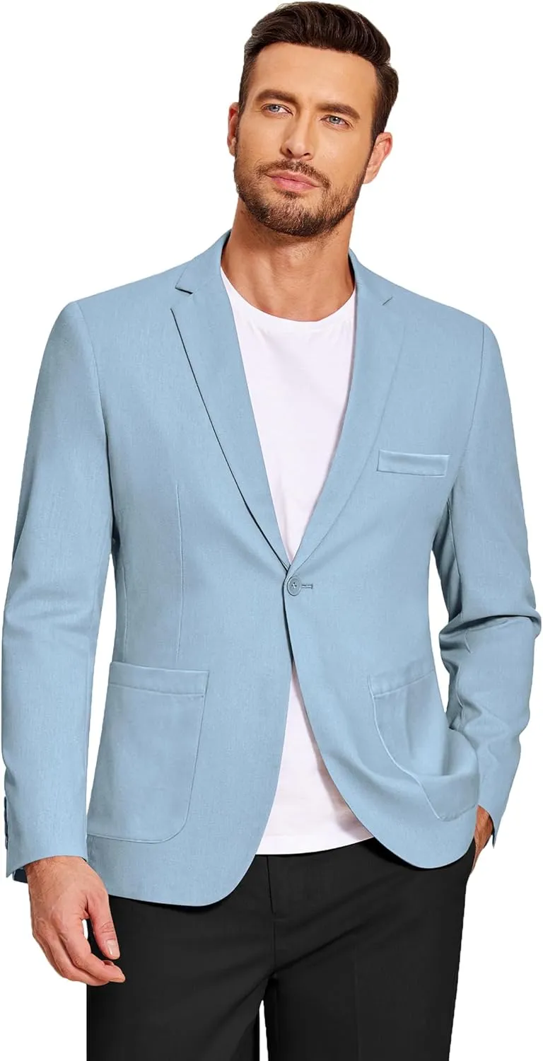 COOFANDY Men's Casual Linen Blazer Lightweight Regular Fit Sport Coat One Button Suit Jacket