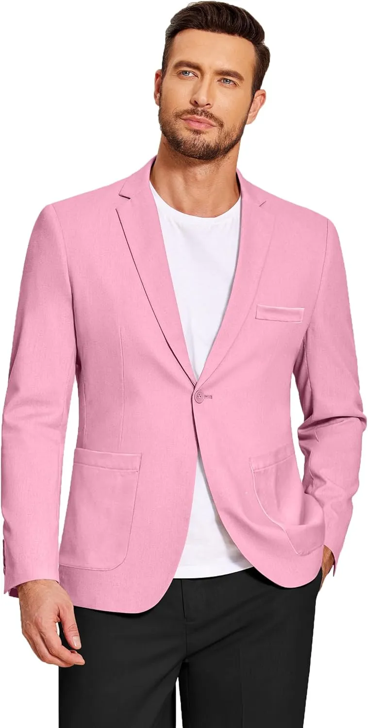 COOFANDY Men's Casual Linen Blazer Lightweight Regular Fit Sport Coat One Button Suit Jacket