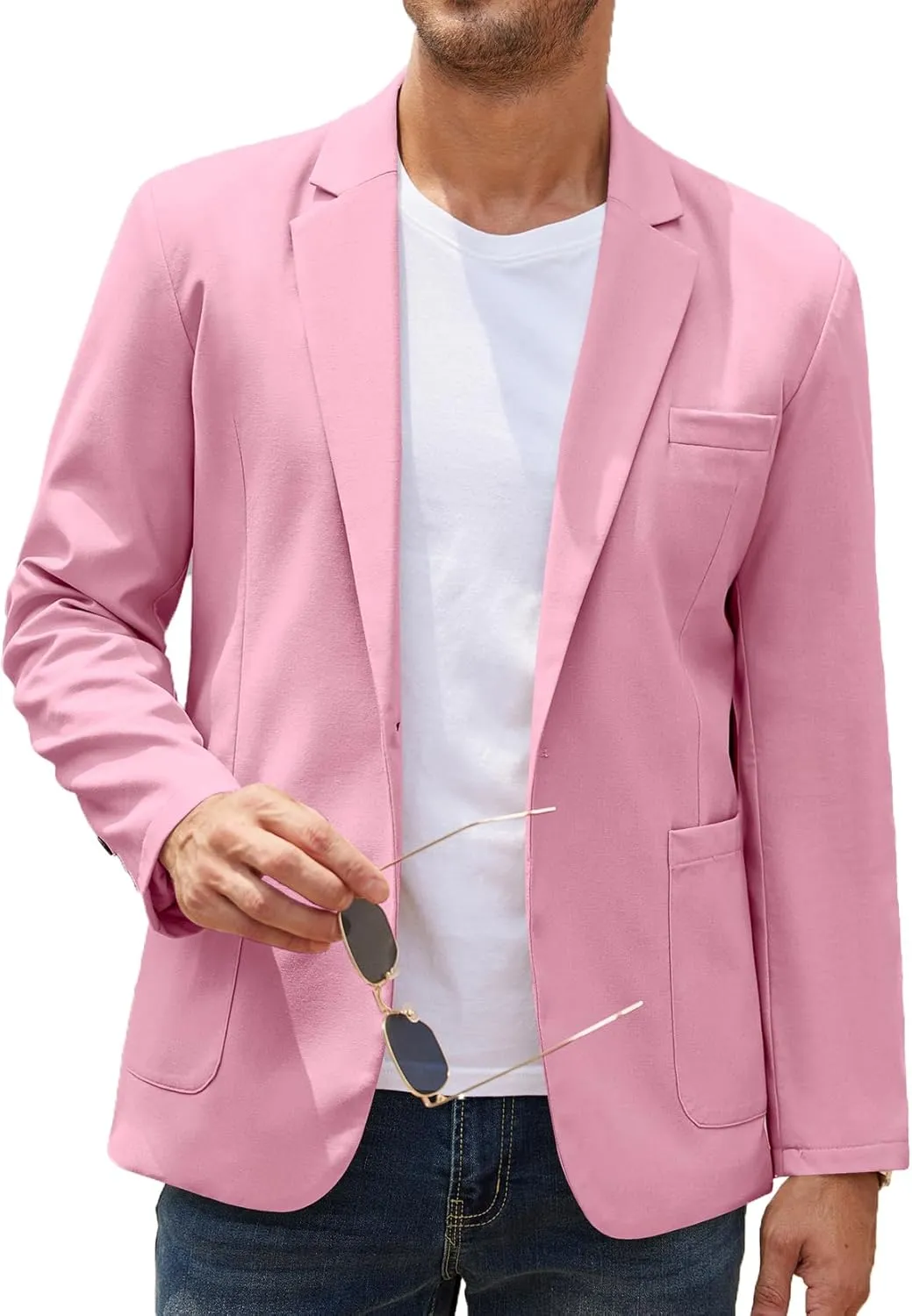 COOFANDY Men's Casual Linen Blazer Lightweight Regular Fit Sport Coat One Button Suit Jacket