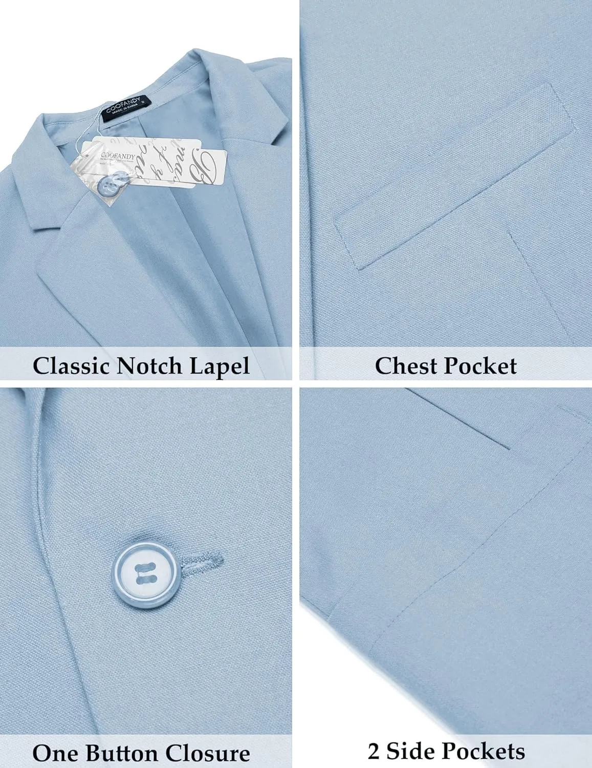COOFANDY Men's Casual Linen Blazer Lightweight Regular Fit Sport Coat One Button Suit Jacket