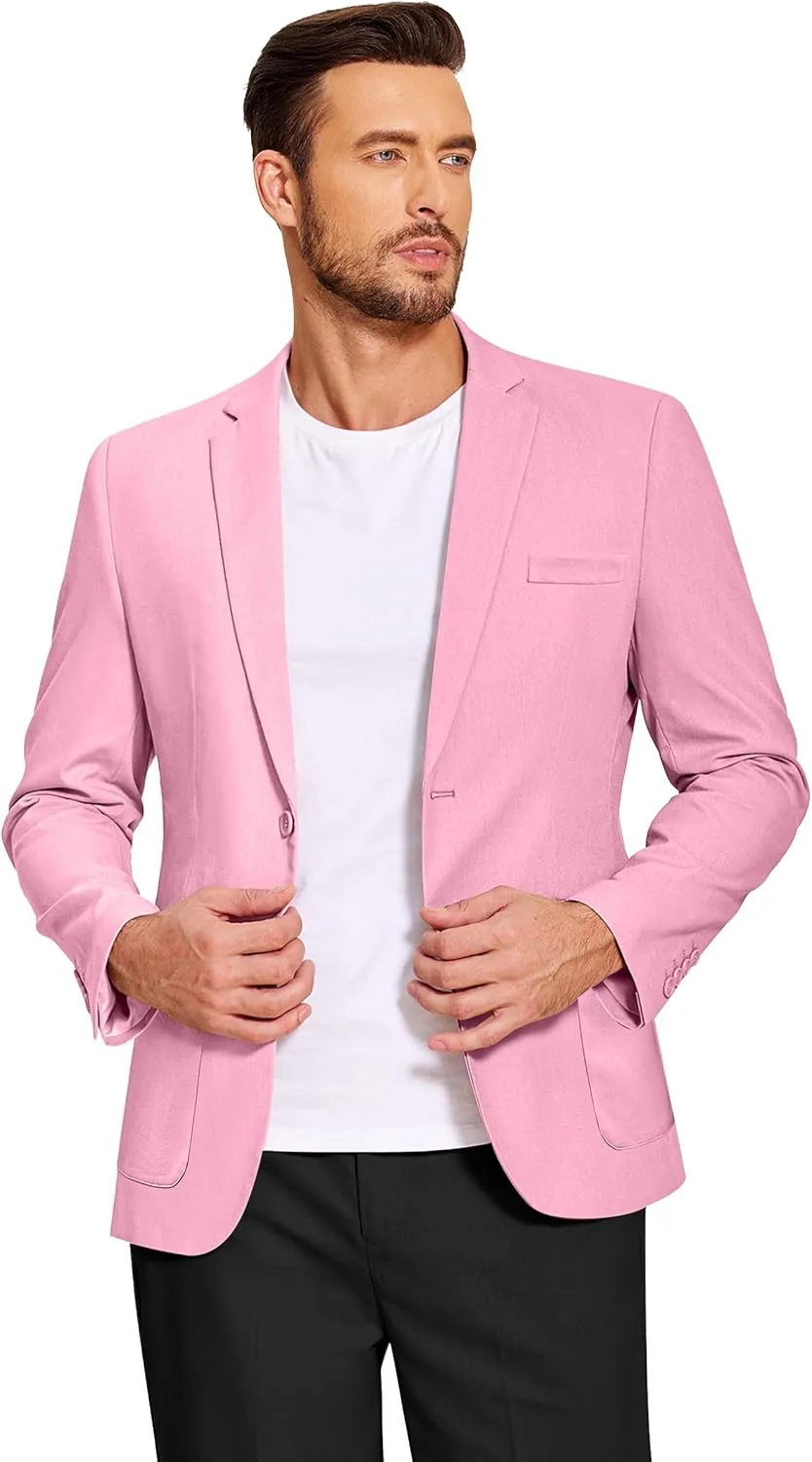 COOFANDY Men's Casual Linen Blazer Lightweight Regular Fit Sport Coat One Button Suit Jacket