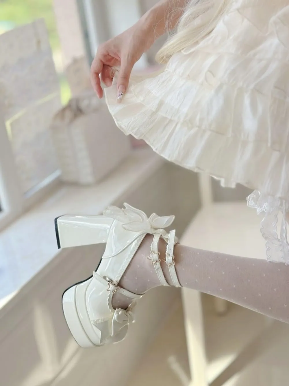 Coquette Star Emo Shoes Heels Bow Mary Janes Platform Women Goth Leather Dressy Ankle Strap Round Closed Toes Chunky Kawaii Lolita Shoes Y2K Retro Trendy Back To School Gift for Daughter Granddaughter