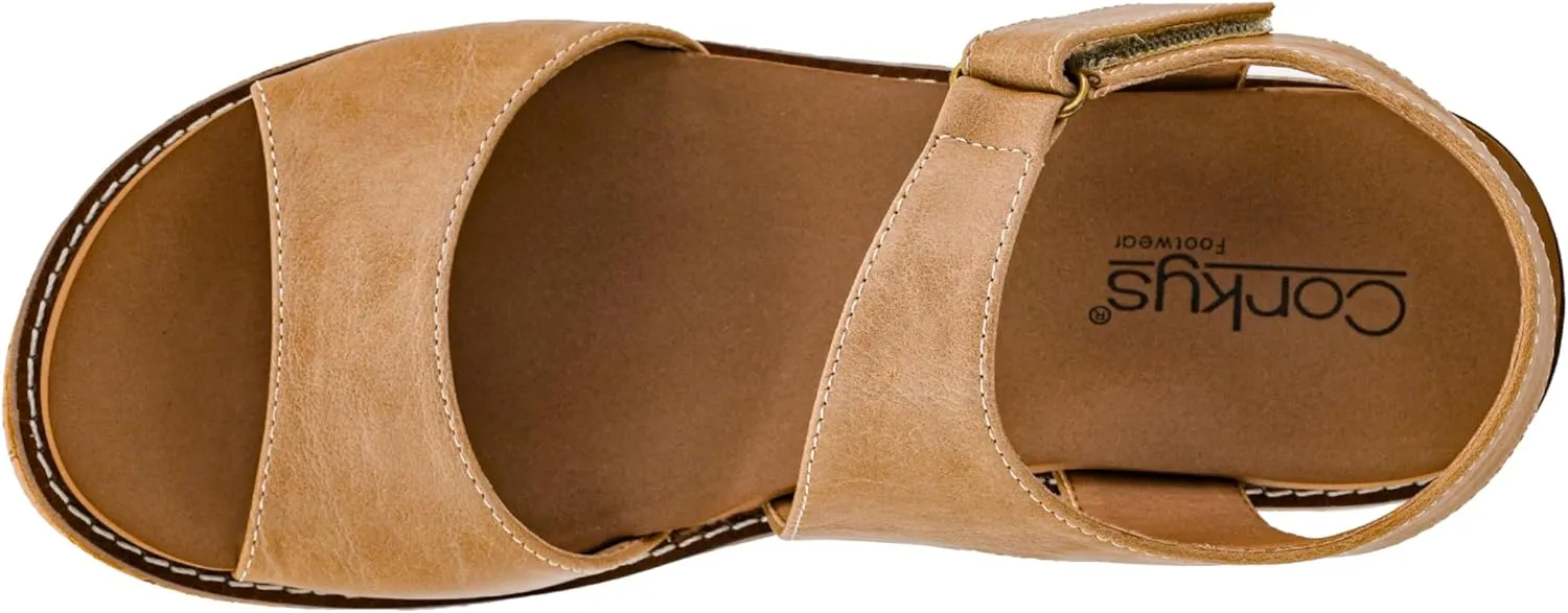 Corkys Footwear Women's Five Oclock Somewhere 2.5-Inch Wedge - Timeless Toe Strap, Hook And Loop Strap Ankle Closure, And Cushioned EVA Insoles For All-Day Comfort