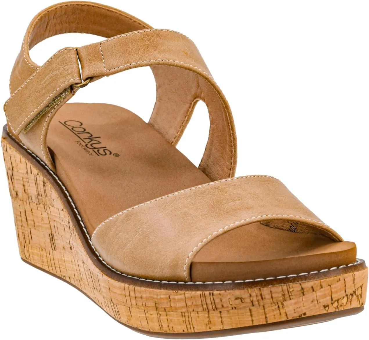Corkys Footwear Women's Five Oclock Somewhere 2.5-Inch Wedge - Timeless Toe Strap, Hook And Loop Strap Ankle Closure, And Cushioned EVA Insoles For All-Day Comfort