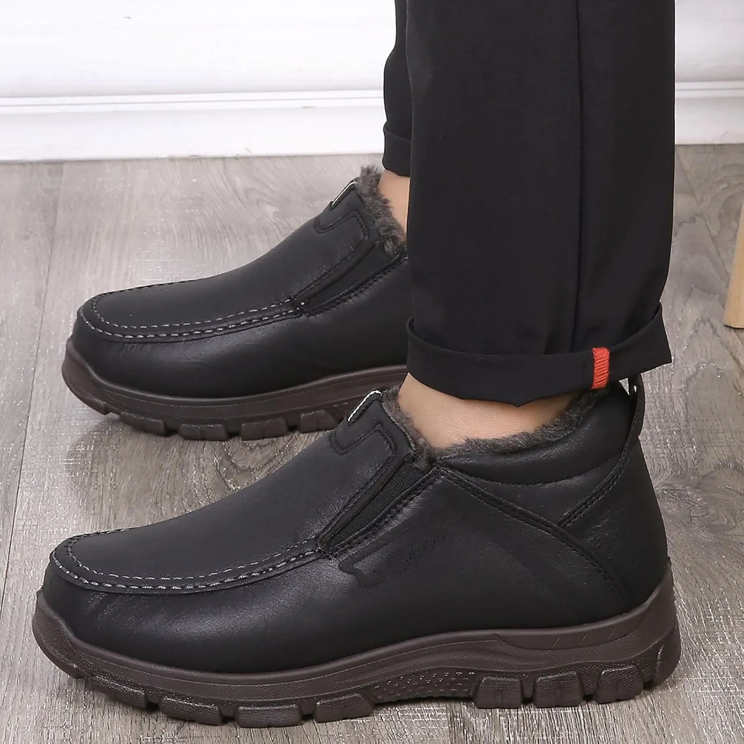 COSIDRAM Men Shoes Winter Snow Boots Cotton-padded Slip on Casual Warm Walking Sneakers House Shoes