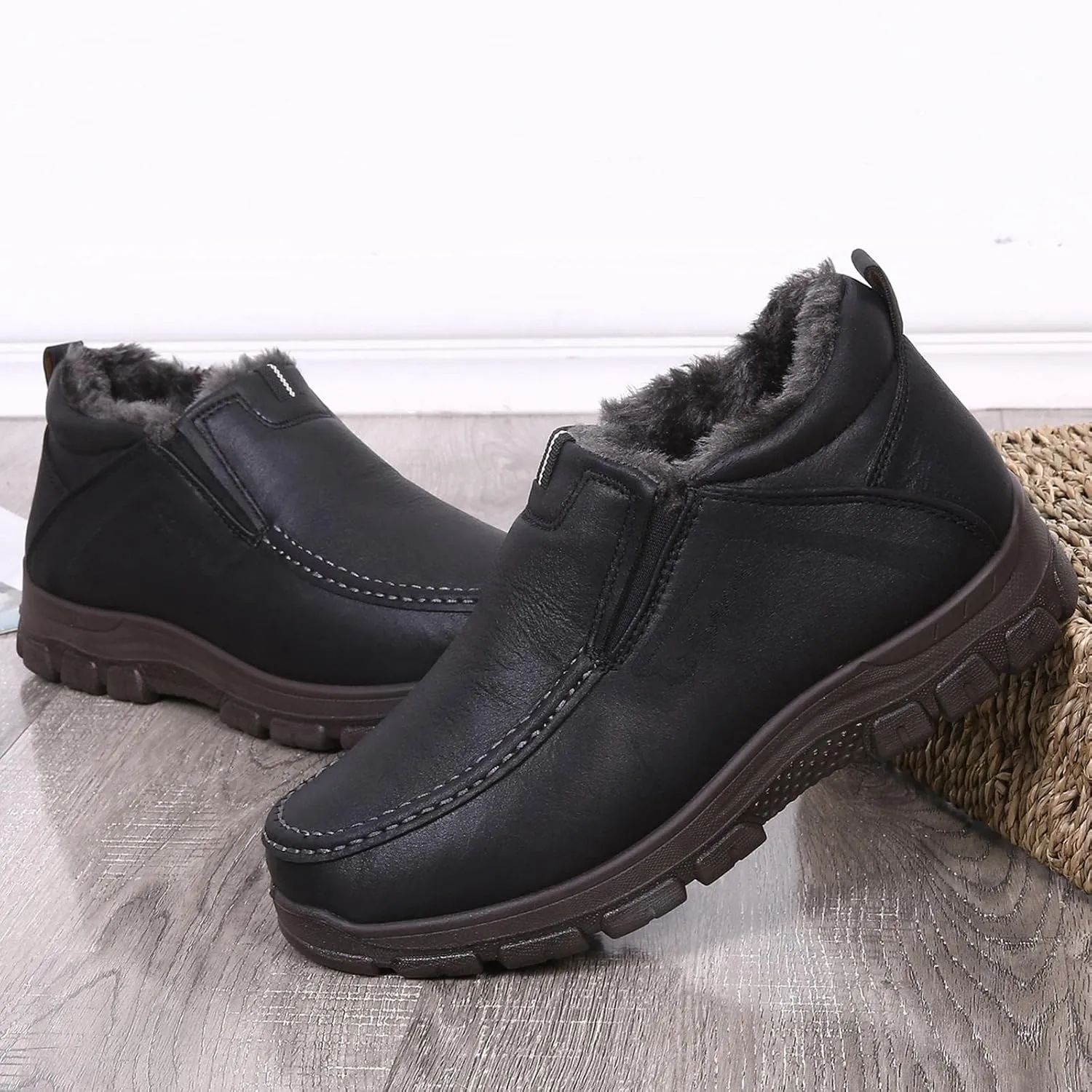 COSIDRAM Men Shoes Winter Snow Boots Cotton-padded Slip on Casual Warm Walking Sneakers House Shoes