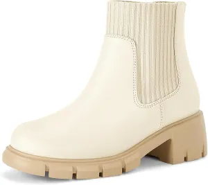 Coutgo Girl Boots Kids Ankle Boots Back Zipper Round Toe Chelsea Platform Elastic Short Booties Snow Boots for Little Kids/Big Kids