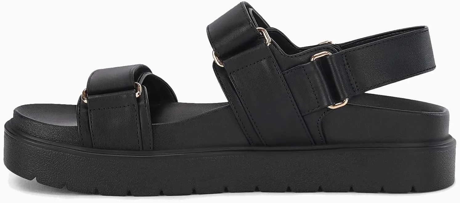 Coutgo Womens Platform Sandals Comfortable Flat Sandals Double Strap Footbed Summer Beach Sandals