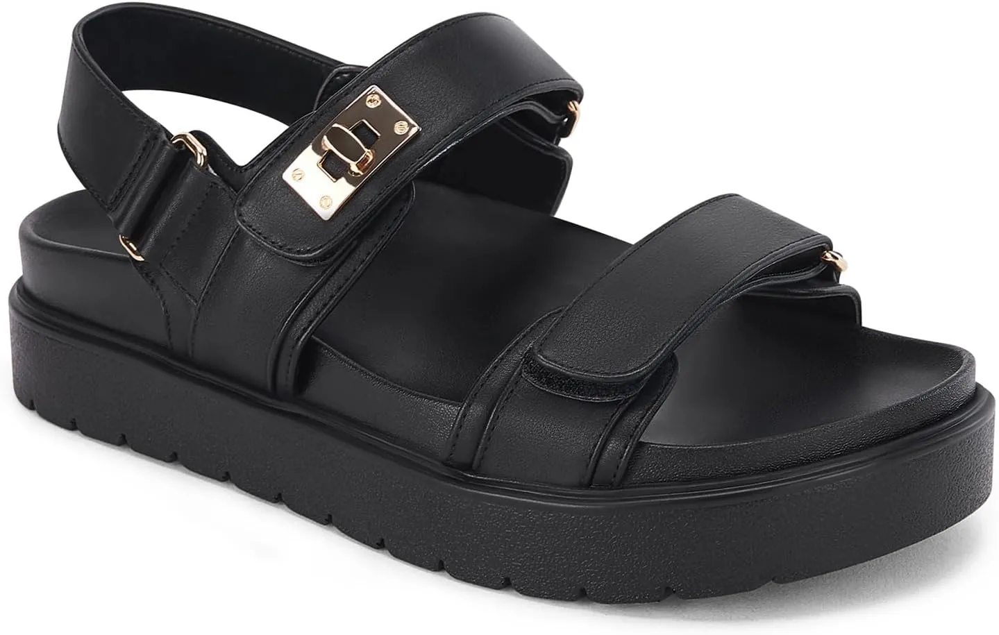 Coutgo Womens Platform Sandals Comfortable Flat Sandals Double Strap Footbed Summer Beach Sandals