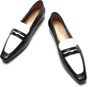 C.Paravano Penny Loafers for Women Formal Dress Square Toe Flats Slip on Loafer Shoes Comfort Loafer for Business Casual Wear
