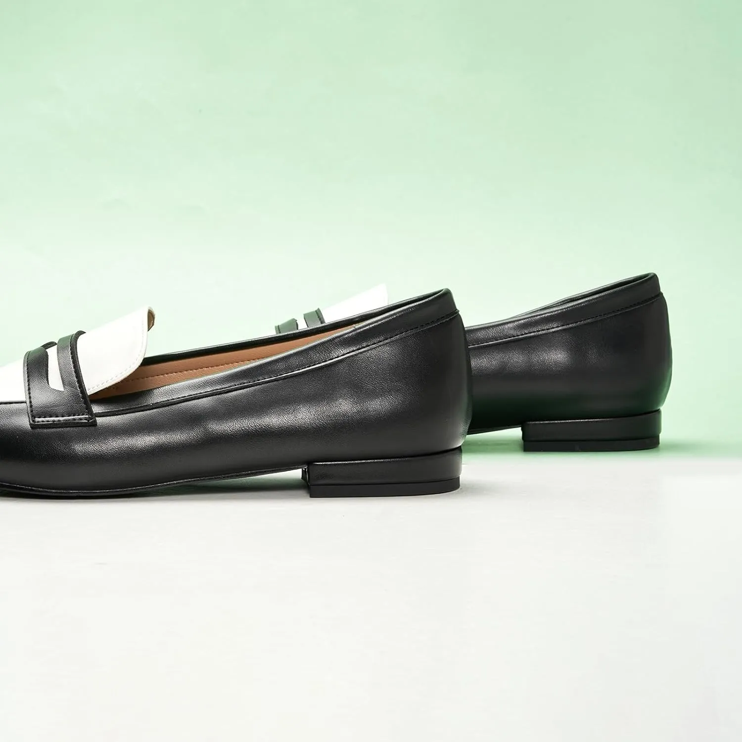 C.Paravano Penny Loafers for Women Formal Dress Square Toe Flats Slip on Loafer Shoes Comfort Loafer for Business Casual Wear