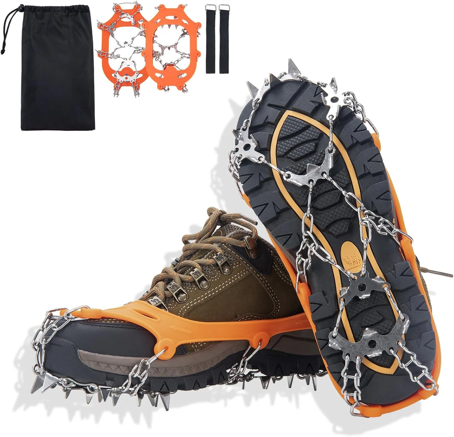 Crampons for Hiking Boots, Shoes, Anti Slip 19 Stainless Steel Crampons Ice Cleats Traction Snow Grips Safe Protect for Women Men Kids Walking Climbing