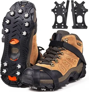 Crampons, Ice Cleats for Shoes and Boots, Silicone Stainless Steel Grippers Shoe Spikes Grips Traction for Ice Snow, Winter Hiking Climbing Ice Fishing