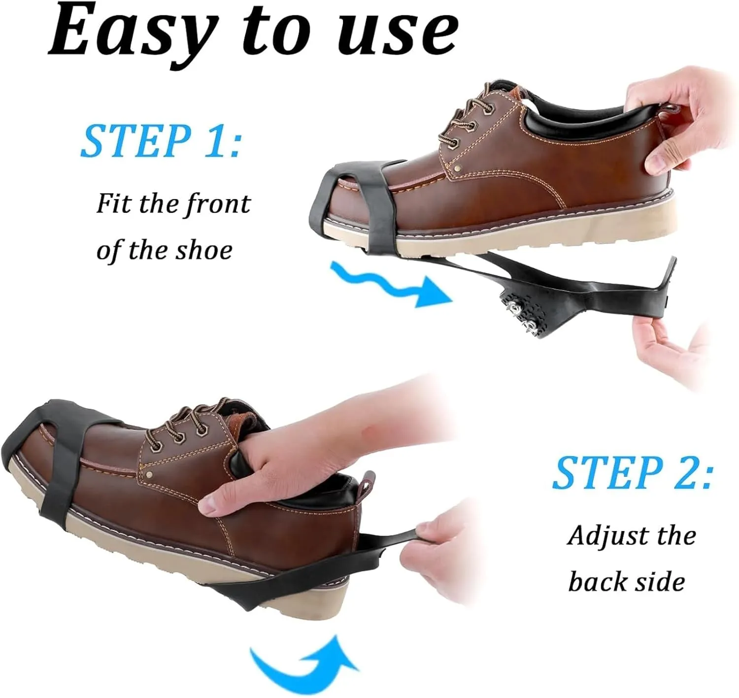Crampons, Ice Cleats for Shoes and Boots, Silicone Stainless Steel Grippers Shoe Spikes Grips Traction for Ice Snow, Winter Hiking Climbing Ice Fishing