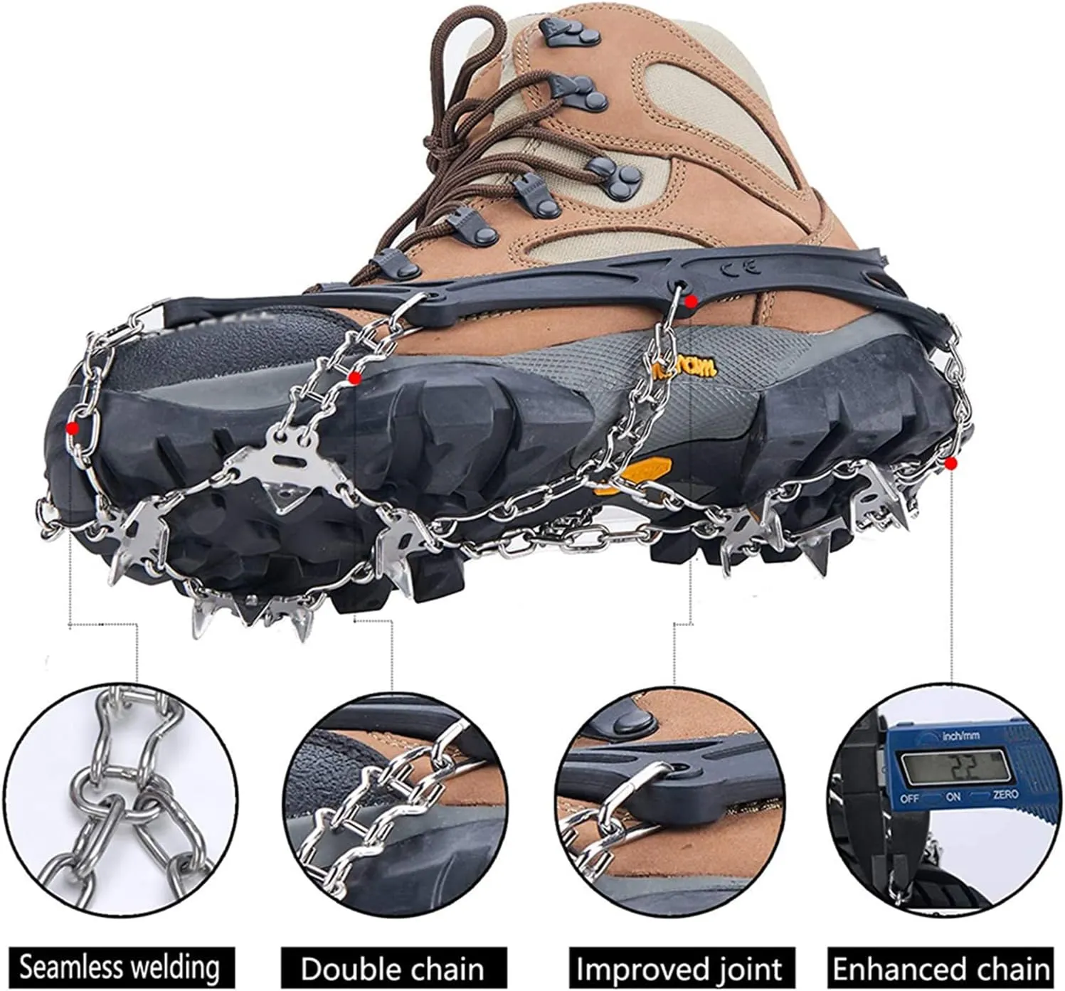 Crampons Shoes 19 Spikes Ice Snow Gripper Shoes Camping Anti-Slip Climbing Protect for Walking Jogging Hiking On Snow and Ice