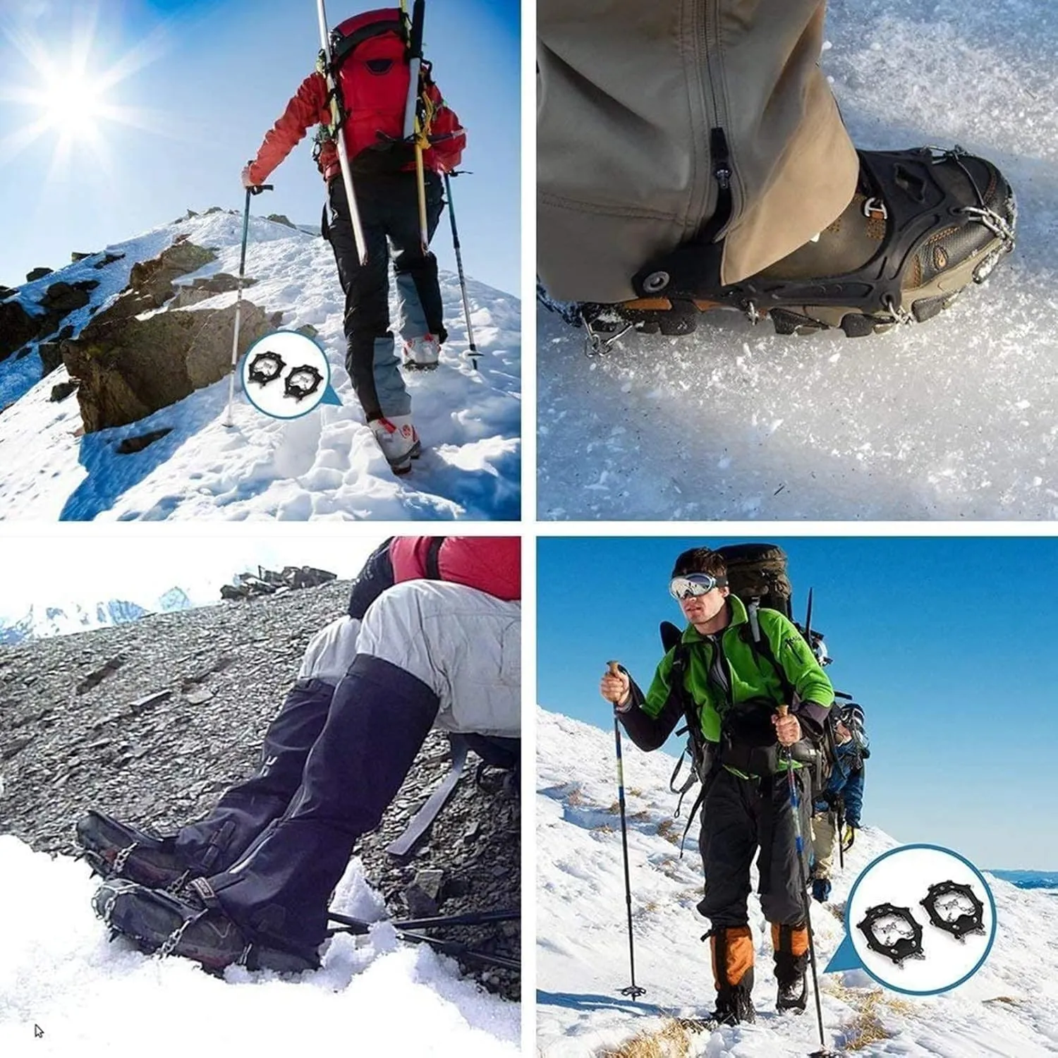 Crampons Shoes 19 Spikes Ice Snow Gripper Shoes Camping Anti-Slip Climbing Protect for Walking Jogging Hiking On Snow and Ice