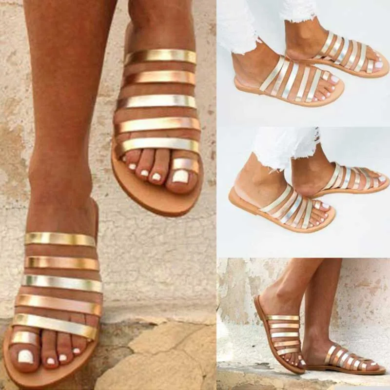 Creamtopmall Flat Gladiator Strap Slippers
