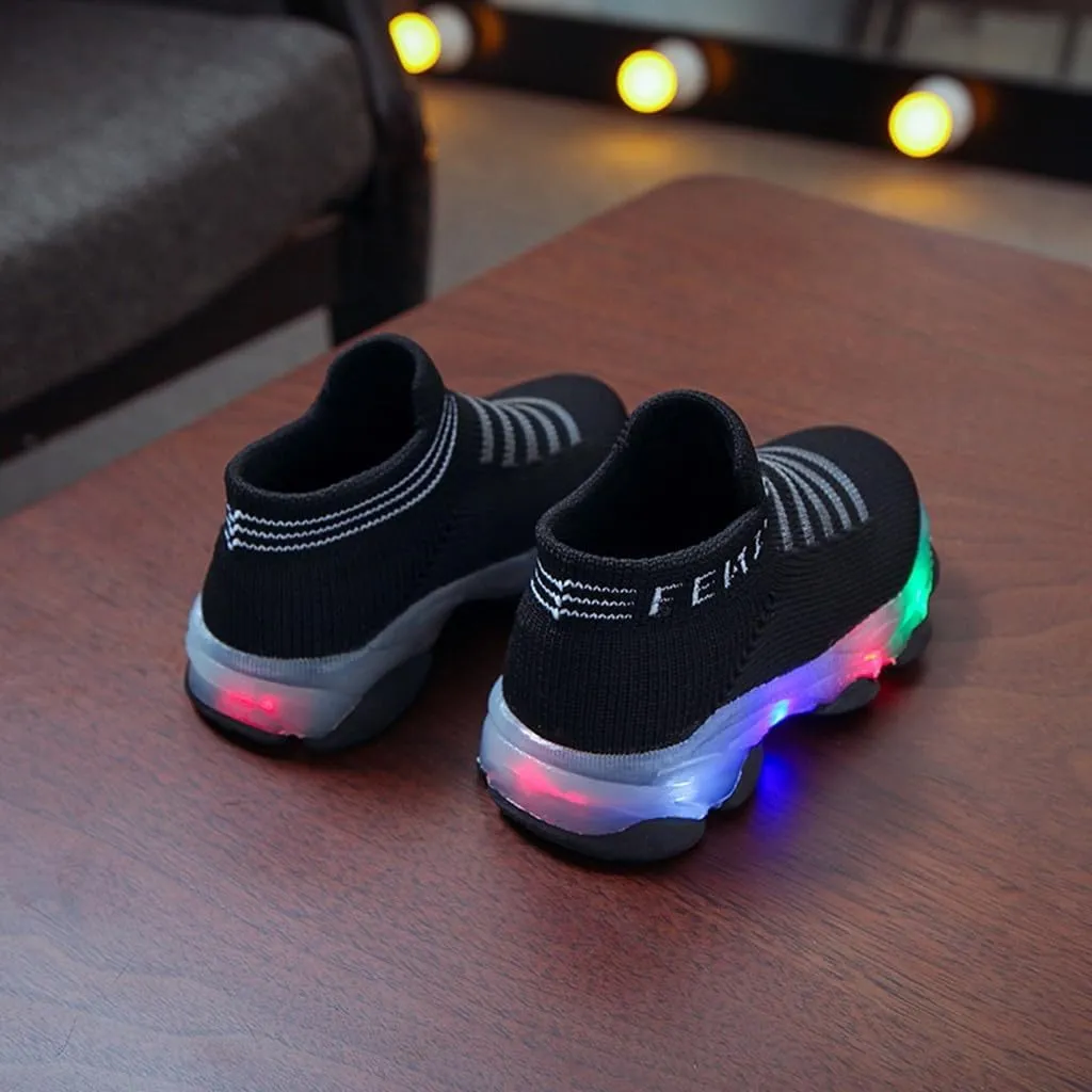 Crochet Light up Sneakers for Toddler Boys Kids Sole Non Slip Running Sport Shoes First Walking Lightweight Breathable