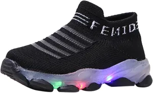 Crochet Light up Sneakers for Toddler Boys Kids Sole Non Slip Running Sport Shoes First Walking Lightweight Breathable