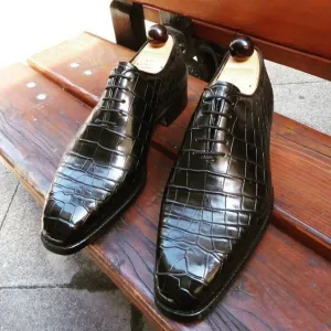 Crocodile Pattern Black Leather Oxfords for Men