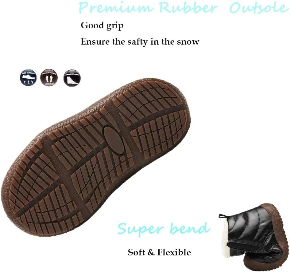 CT-Tebrun Boys Girls Winter Snow Boots Outdoor Kids Boots Slip-on Lightweight Waterproof Cold Weather Side Zipper Short Ankle Boots Warm Fur Lined(Toddler/Little Kid/Big Kid)