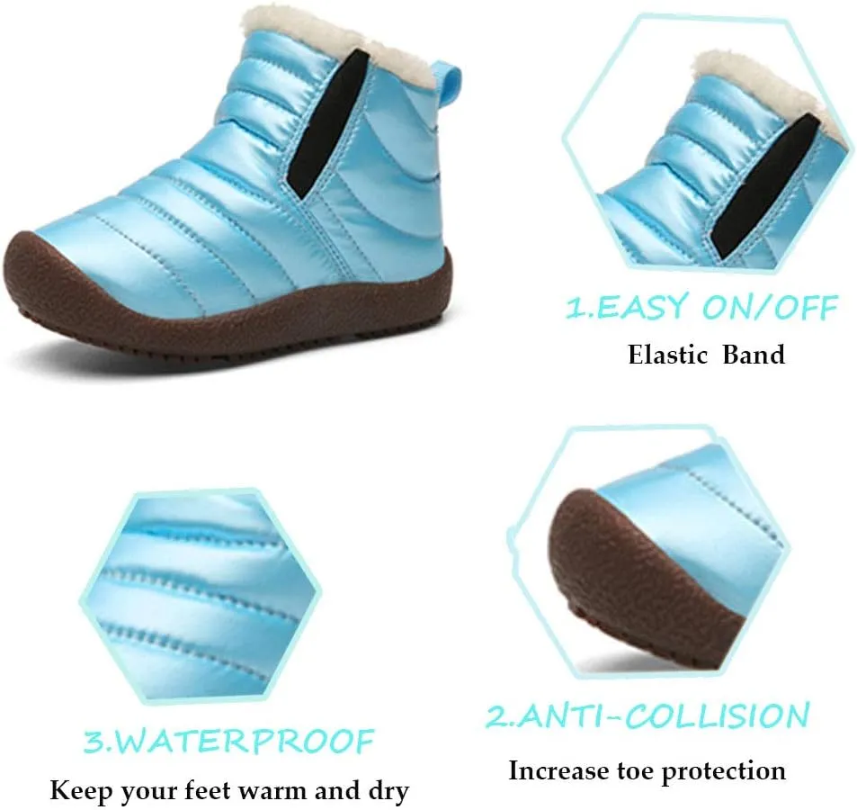 CT-Tebrun Boys Girls Winter Snow Boots Outdoor Kids Boots Slip-on Lightweight Waterproof Cold Weather Side Zipper Short Ankle Boots Warm Fur Lined(Toddler/Little Kid/Big Kid)