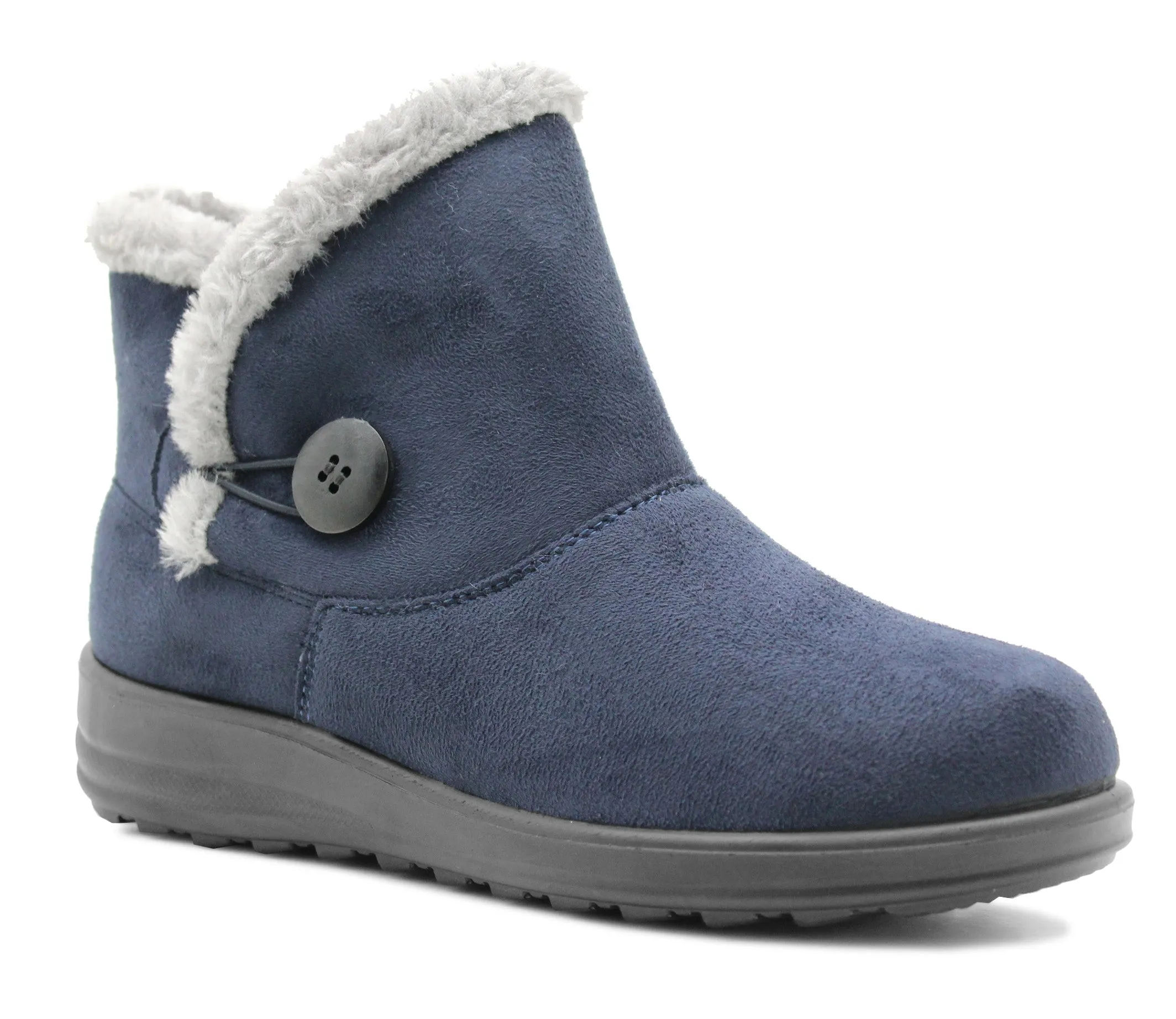 Cushion Walk Womens Faux Fur Lined Boots Ladies Warm Ankle High Slip On Low Wedge Snug Winter Boots