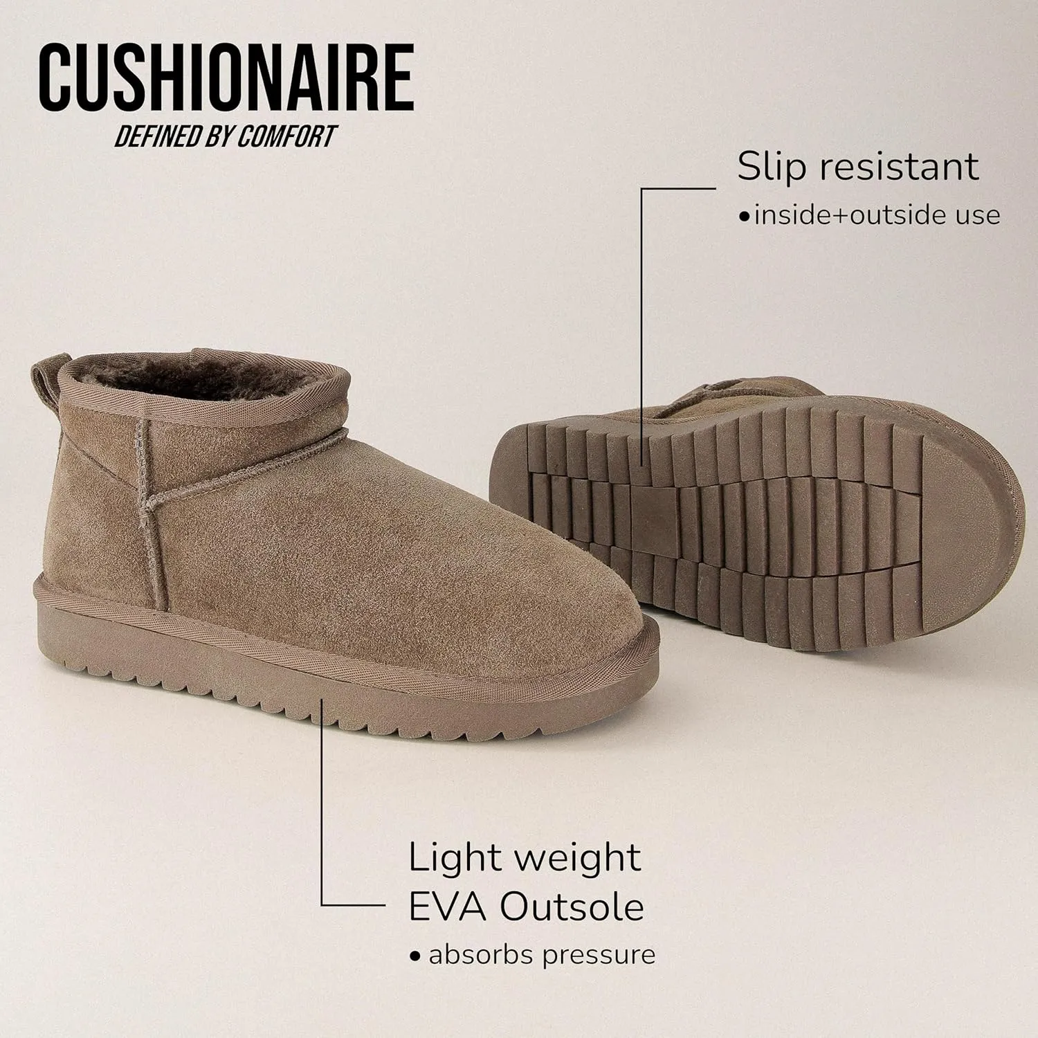CUSHIONAIRE Women's Hip 2 Genuine Suede Ankle Snow Boots - Pull-On with Cozy Faux Shearling Lining,  Memory Foam
