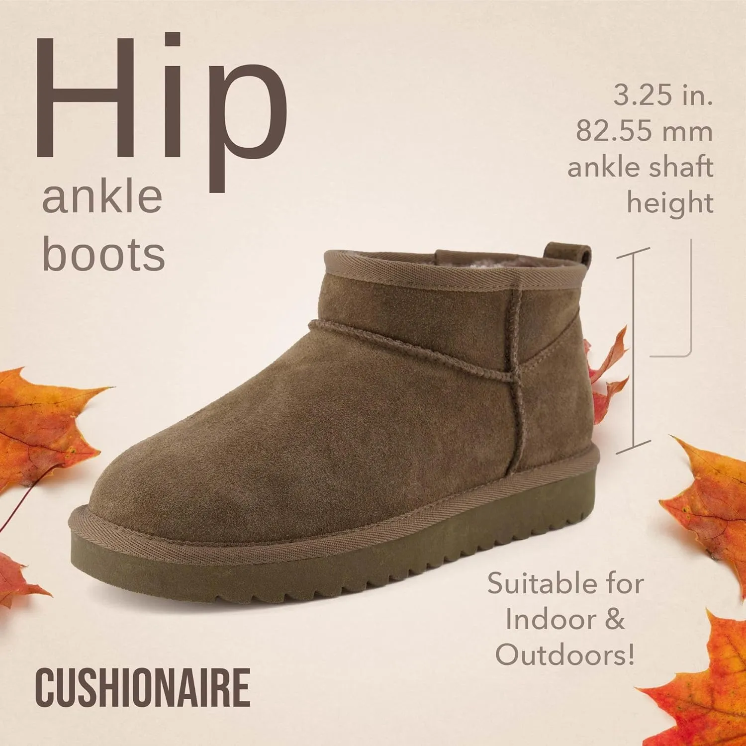 CUSHIONAIRE Women's Hip 2 Genuine Suede Ankle Snow Boots - Pull-On with Cozy Faux Shearling Lining,  Memory Foam