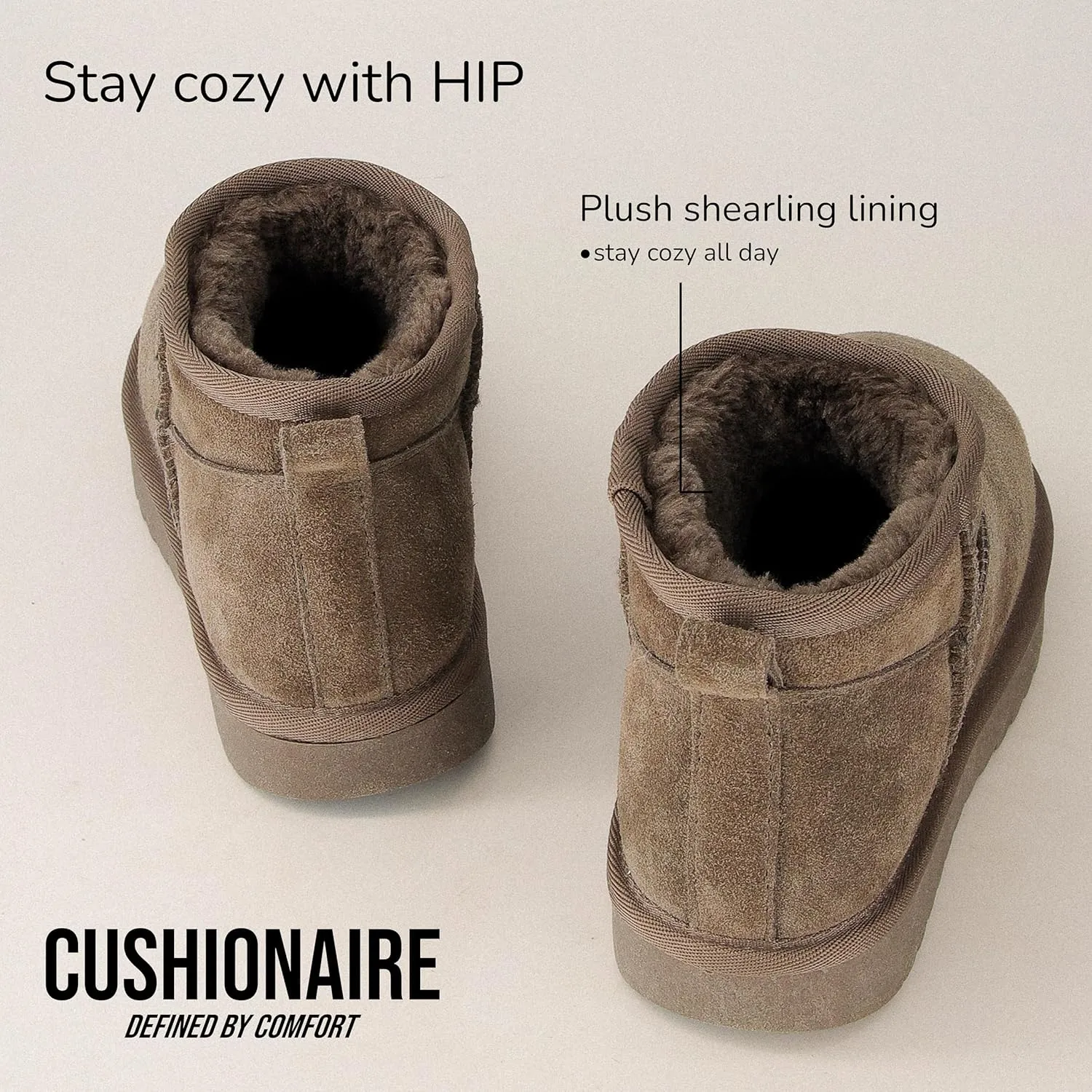 CUSHIONAIRE Women's Hip 2 Genuine Suede Ankle Snow Boots - Pull-On with Cozy Faux Shearling Lining,  Memory Foam
