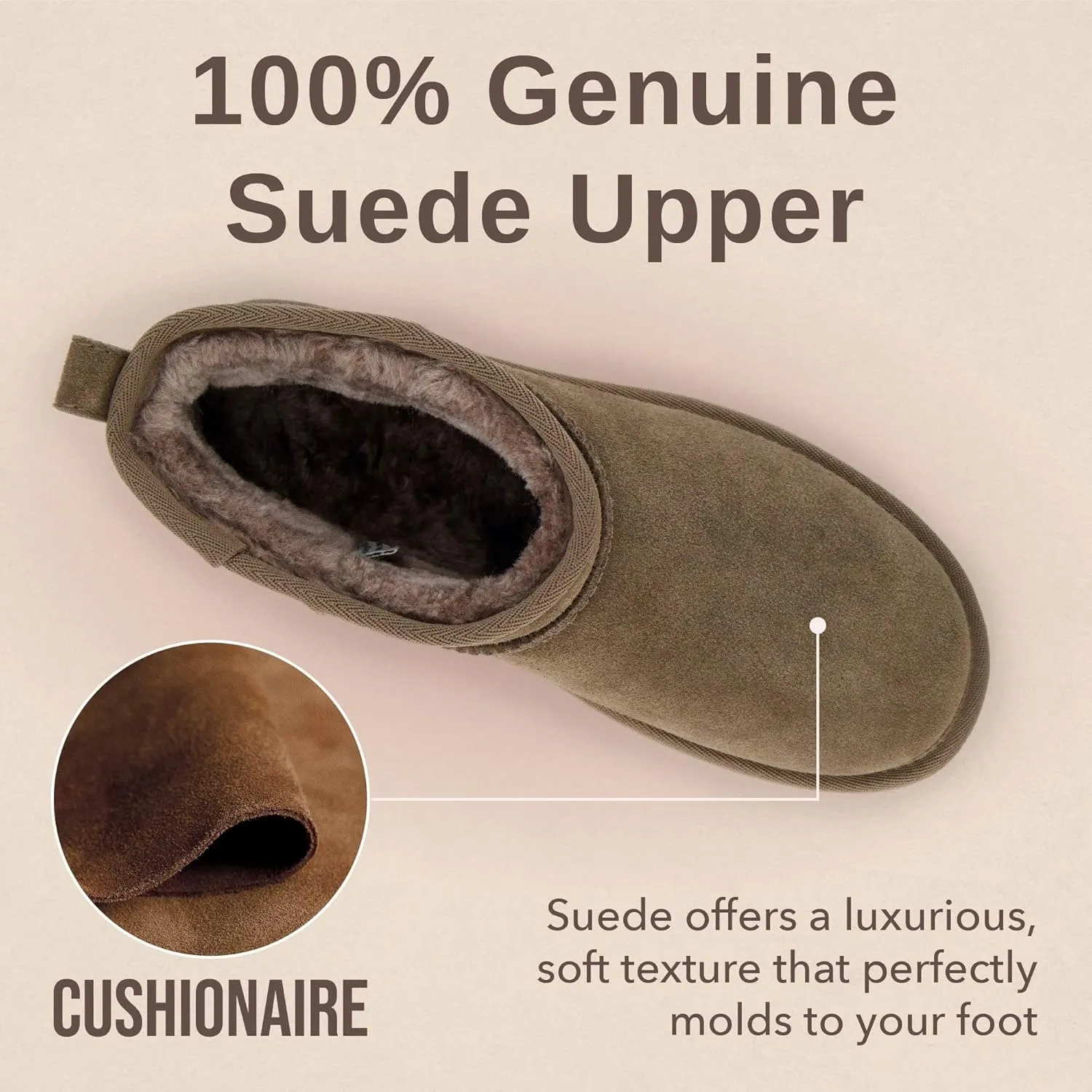 CUSHIONAIRE Women's Hip 2 Genuine Suede Ankle Snow Boots - Pull-On with Cozy Faux Shearling Lining,  Memory Foam
