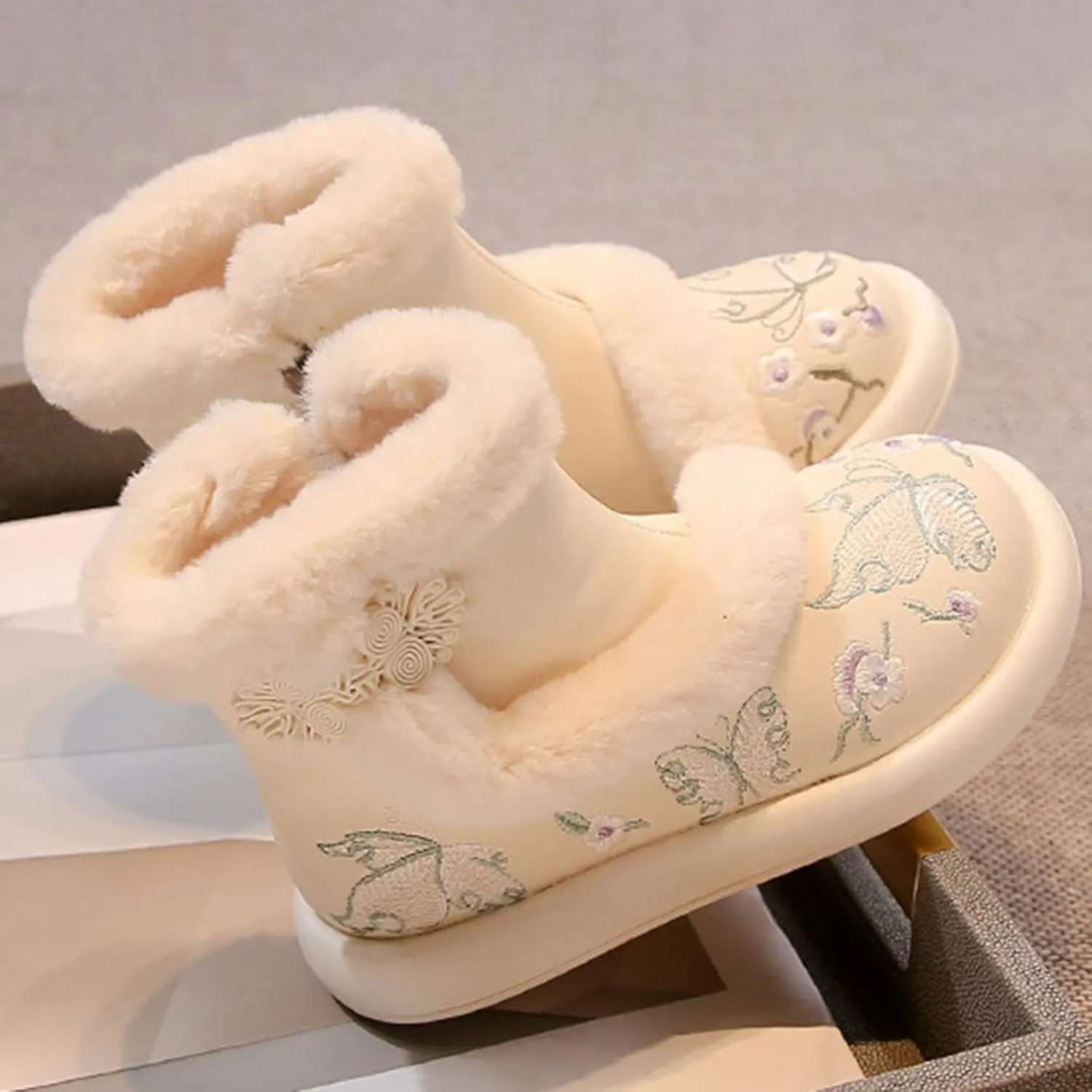 Cute Boots for Girls Size 3‐4 Big Kids Winter Boots Girls Boots Chinese Embroidered Outdoor Warm Anti Slip Snow Boots