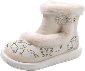 Cute Boots for Girls Size 3‐4 Big Kids Winter Boots Girls Boots Chinese Embroidered Outdoor Warm Anti Slip Snow Boots
