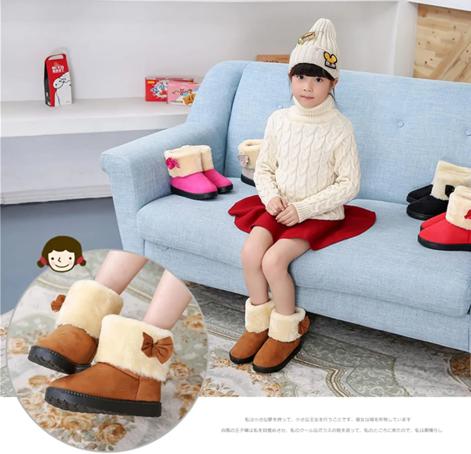 DADAWEN Baby's Girl's Toddler Fashion Cute Bowknot Fur Lining Princess Warm Snow Boots
