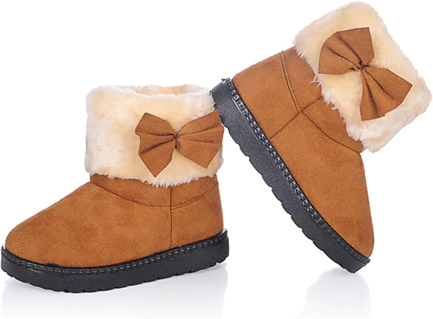DADAWEN Baby's Girl's Toddler Fashion Cute Bowknot Fur Lining Princess Warm Snow Boots