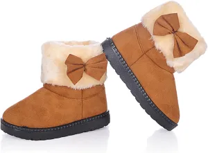 DADAWEN Baby's Girl's Toddler Fashion Cute Bowknot Fur Lining Princess Warm Snow Boots