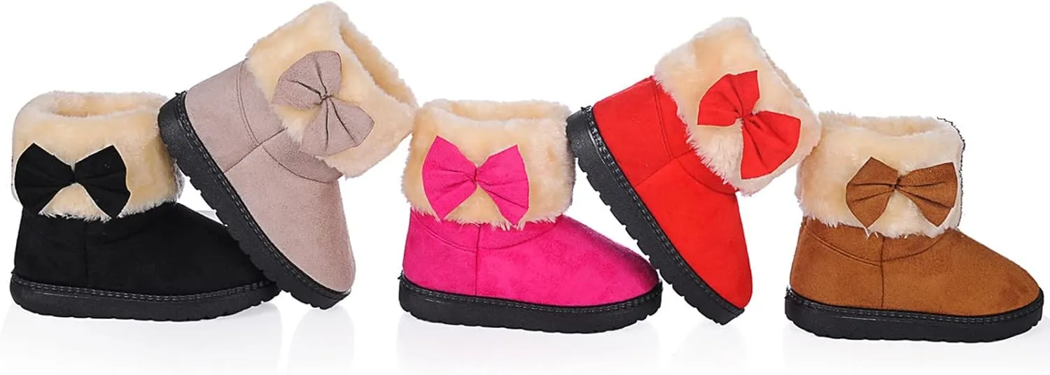 DADAWEN Baby's Girl's Toddler Fashion Cute Bowknot Fur Lining Princess Warm Snow Boots