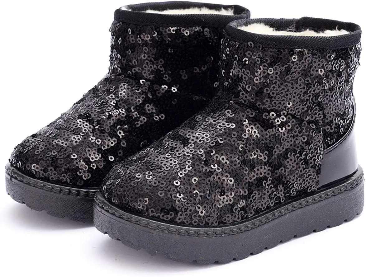 DADAWEN Boy's Girl's Warm Winter Sequin Waterpoof Outdoor Snow Boots